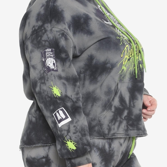 MISSING CORD- Hot Topic Beetlejuice Icons Wash Girls Crop Hoodie- Size 0X - Picture 3 of 10
